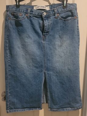 GAP Blue Straight-Leg Denim Skirt with Front Slit